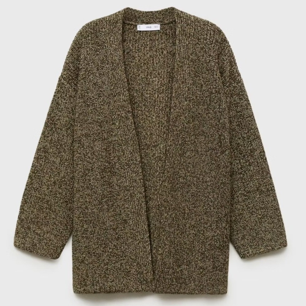 Mango Women's Green Cotton Blend Oversized Knit Open Front Cardigan - M